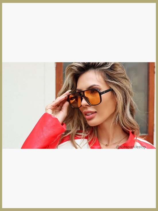 Oversized Aviator Sunglasses with UV400 Protection, Retro Square Frame